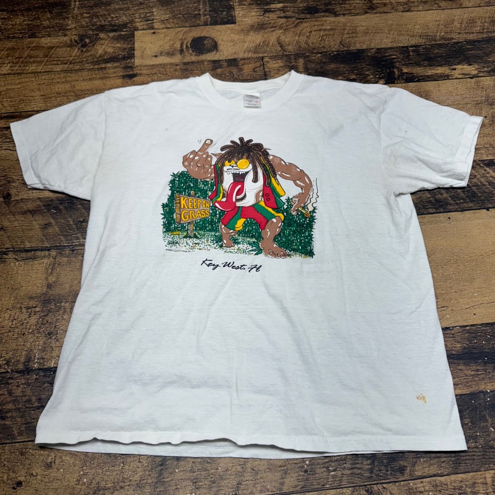 Anvil Graphic Tee Keep On Grass‎ Key West Florida Novelty T-Shirt XL Reggae